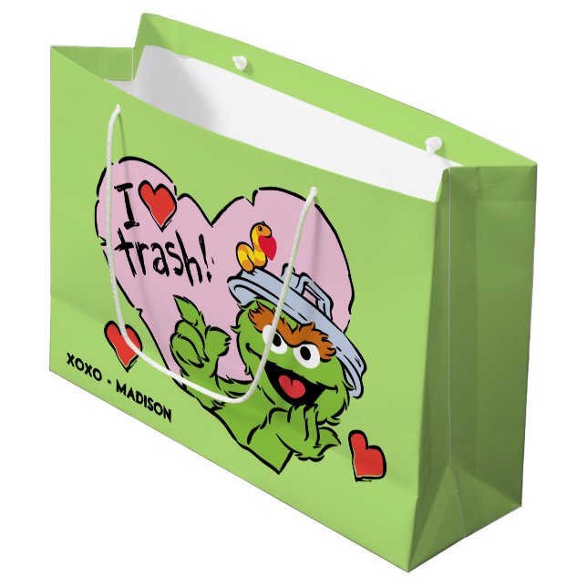 Grand Sac Cadeau Oscar "I Love Trash" Valentine (Devant Angle)