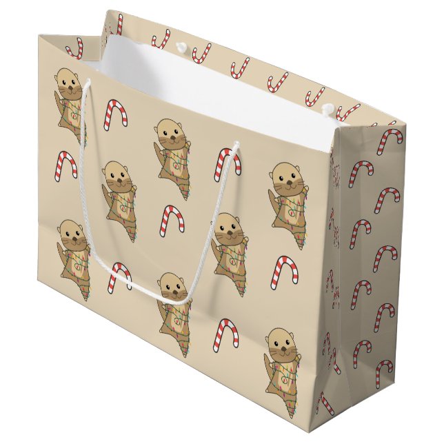 Grand Sac Cadeau Otter Noël Neige Animaux d'hiver Otter (Devant Angle)