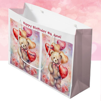 Grand Sac Cadeau Ours d'anniversaire de la jeune fille Ajouter nom 
