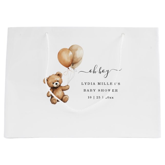 Grand Sac Cadeau Ours en peluche Ballons baby shower neutre (Devant)