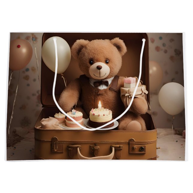 Grand Sac Cadeau Ours en peluche d'anniversaire (Devant)