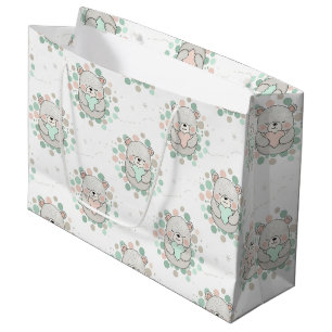 Grand Sac Cadeau Ours mignon et cœurs -- Nurserie pastel (5)