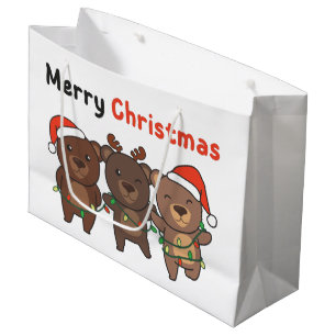 Grand Sac Cadeau Ours Noël Animaux Ours Joyeux Noël Gros
