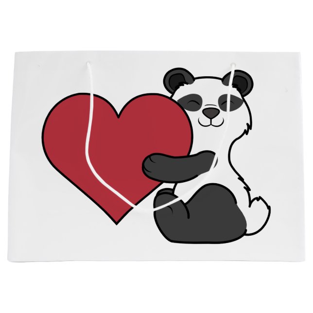 Grand Sac Cadeau Ours panda mignon de Saint-Valentin avec le coeur (Devant)