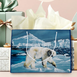 Grand Sac Cadeau Ours polaire arctique bleu