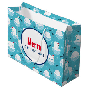 Grand Sac Cadeau Ours polaires mignons à Santa Hats Motif de Noël
