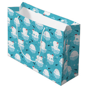 Grand Sac Cadeau Ours polaires mignons à Santa Hats Motif de Noël