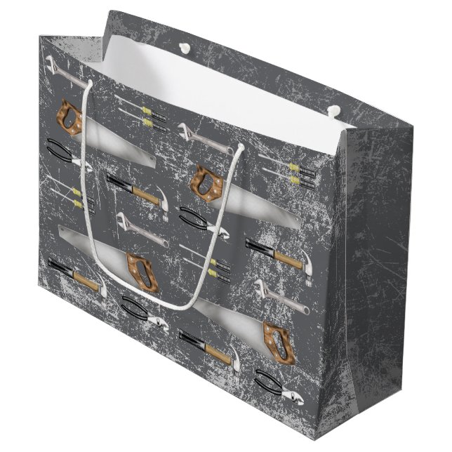 Grand Sac Cadeau Outils de bricoleur rustiques (Devant Angle)