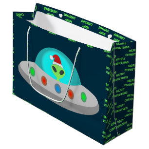 Grand Sac Cadeau OVNI de Noël Ho Ho Alien soucoupe volante Personna