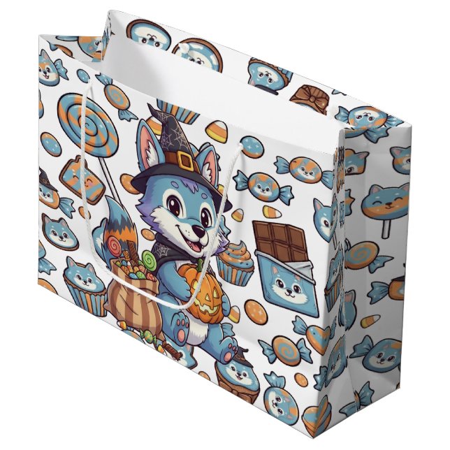 Grand Sac Cadeau Pack Loup mignon Halloween (Devant Angle)