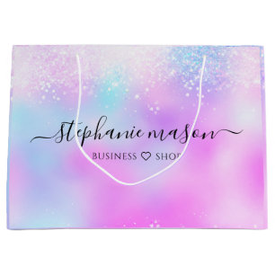 Grand Sac Cadeau Pailleté holographique pastel girly coloré