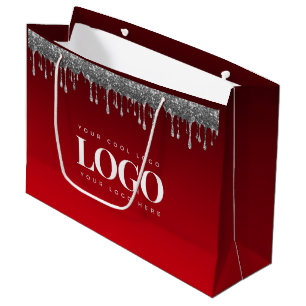 Grand Sac Cadeau Pailletés Argent Gouttes Glamour Rouge Ajouter un