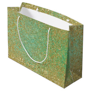 Grand Sac Cadeau Paillettes dorées sarcelle aqua pailleté glamour s