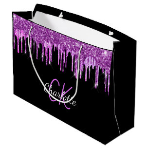 Grand Sac Cadeau Paillettes noires en forme de monogramme en goutte
