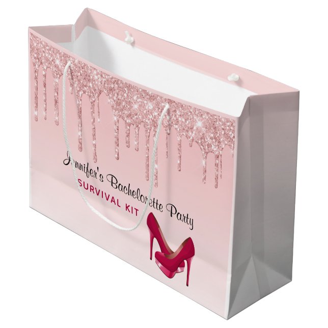 Grand Sac Cadeau Paillettes roses modernes et talons hauts (Devant Angle)