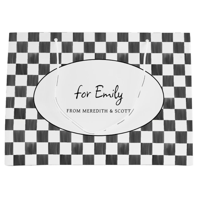 Grand Sac Cadeau Painted Black Checkerboard Pattern Personalized (Devant)