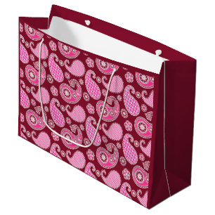 Grand Sac Cadeau Paisley motif, Bourgogne, rose et blanc