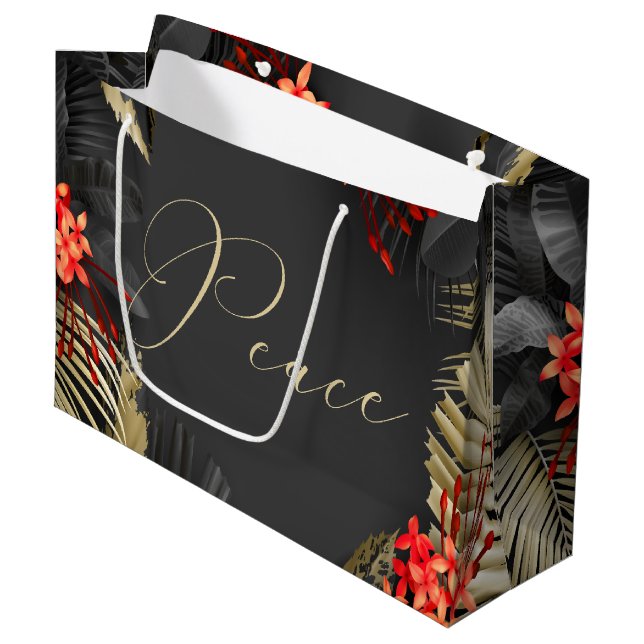 Grand Sac Cadeau Paix Black Gold Crimson Folio Tropical (Devant Angle)