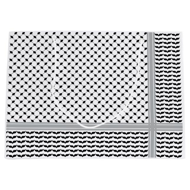 Grand Sac Cadeau Palestinien noir et blanc Keffiyeh (Devant)