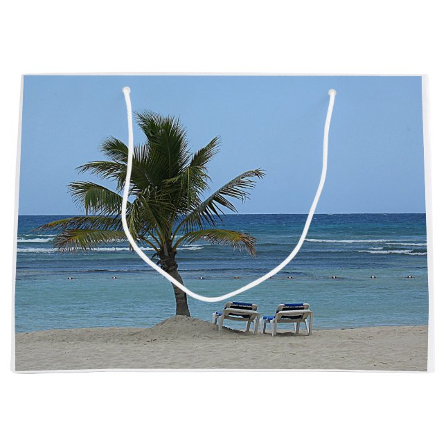 Grand Sac Cadeau Palmier sur la plage (Devant)