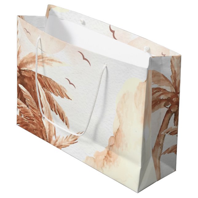 Grand Sac Cadeau Palmier Tropical Rustique (Devant Angle)
