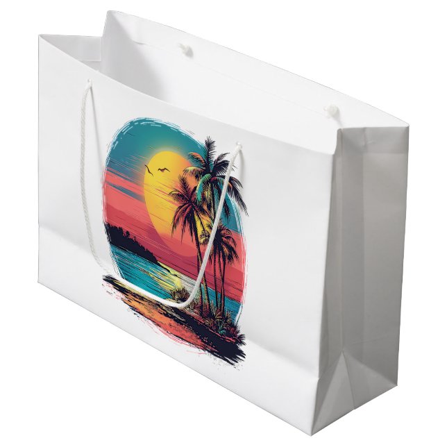 Grand Sac Cadeau Palmiers et plage (Devant Angle)