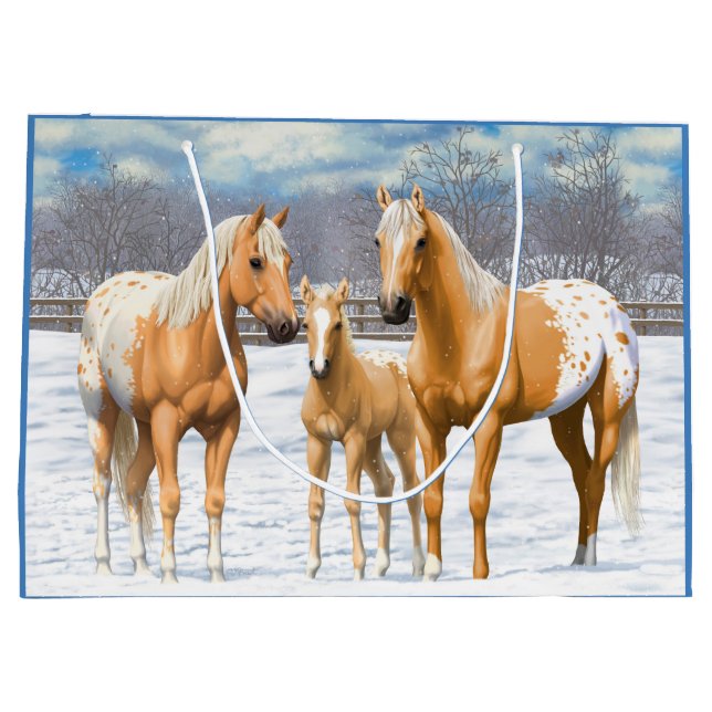 Grand Sac Cadeau Palomino Appaloosa Chevaux En Neige (Dos)