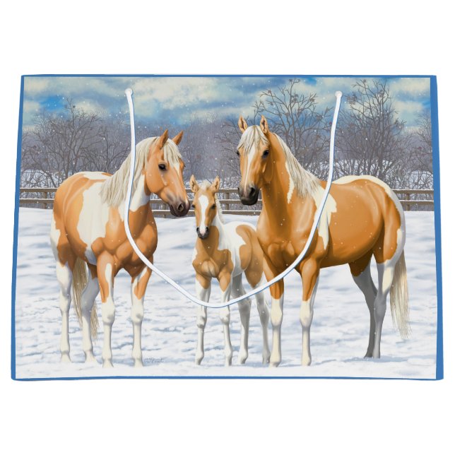 Grand Sac Cadeau Palomino Pinto Peinture Quarter Chevaux En Neige (Devant)