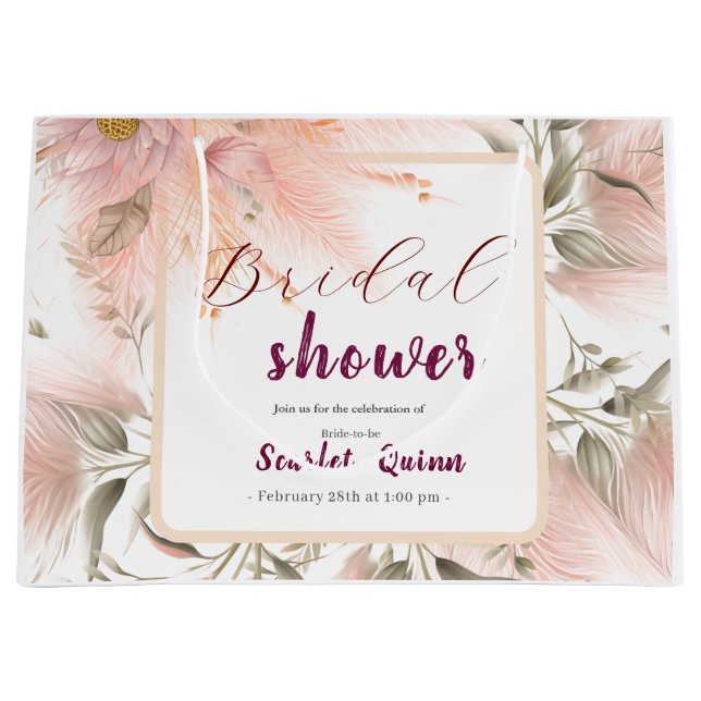 Grand Sac Cadeau Pampa rose vif moderne pelouse mariée bundal (Devant)