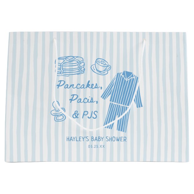 Grand Sac Cadeau Pancakes, Pacis & PJs Boy Baby Shower (Devant)
