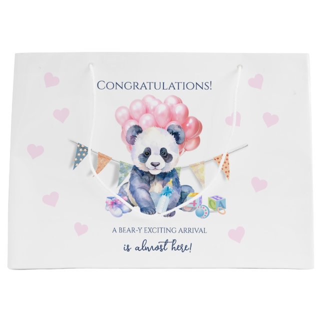 Grand Sac Cadeau Panda bunting and balloons Baby Shower (Devant)