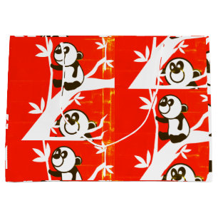 Grand Sac Cadeau Pandas mignons sur un bambou