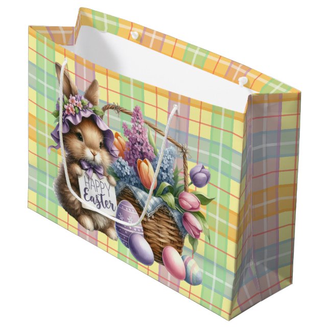 Grand Sac Cadeau Panier de Pâques avec Lapin (Devant Angle)