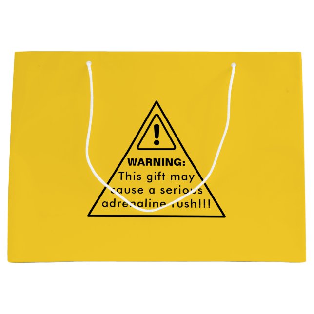 Grand Sac Cadeau Panneau de mise en garde jaune pour une fête amusa (Devant)