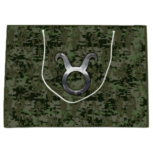 Grand Sac Cadeau Panneau Taurus Zodiac sur Camouflage numérique Woo