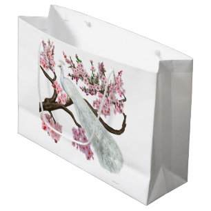 Grand Sac Cadeau Paon Fleur de Cerisier