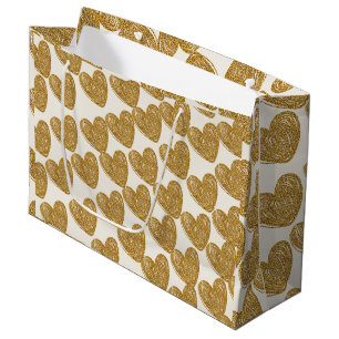Grand Sac Cadeau Papier d'emballage cœur pailleté or élégant