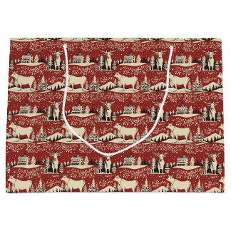Grand Sac Cadeau Papier d'enveloppement vintage de vache de bois