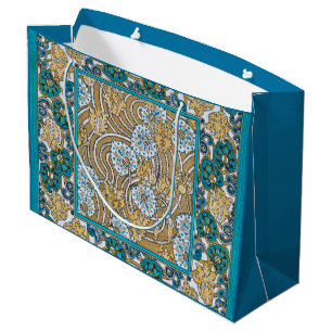 Grand Sac Cadeau papier peint bleu art nouveau cyclamen