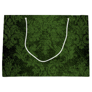 Grand Sac Cadeau Papier peint victorien vert de cru de damassé de