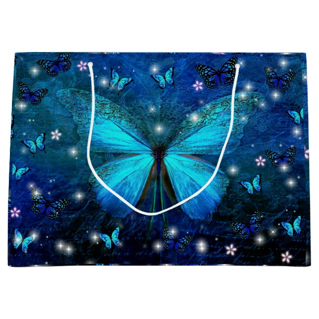 Grand Sac Cadeau Papillon bleu élégant (Devant)