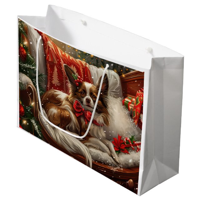 Grand Sac Cadeau Papillon de Noël Festif (Devant Angle)