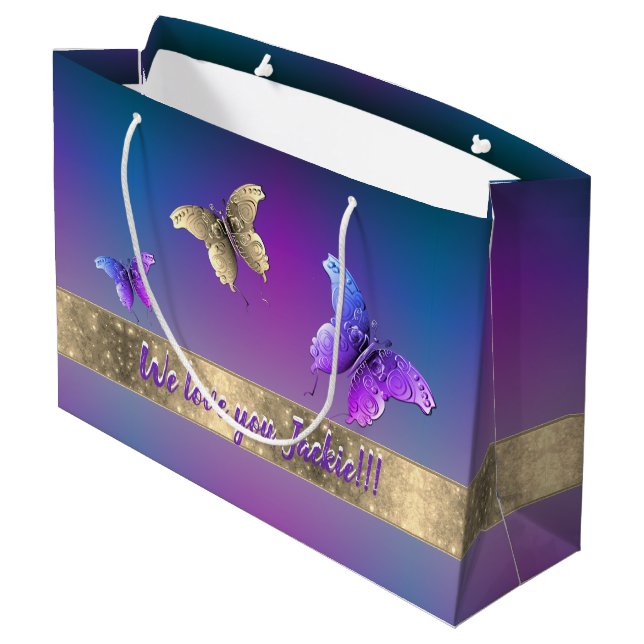Grand Sac Cadeau Papillon romantique bleu (Dos Angle)