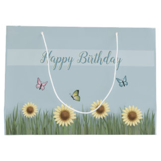 Grand Sac Cadeau Papillon Tournesol Joyeux Anniversaire