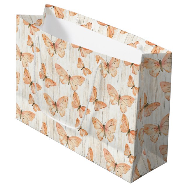 Grand Sac Cadeau Papillons de pêche Anniversaire (Devant Angle)