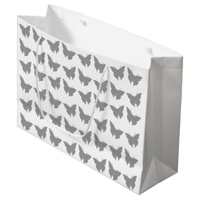 Grand Sac Cadeau Papillons gris gras (Devant Angle)