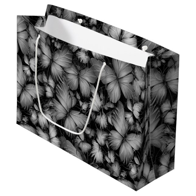 Grand Sac Cadeau Papillons gris Imprimer (Devant Angle)