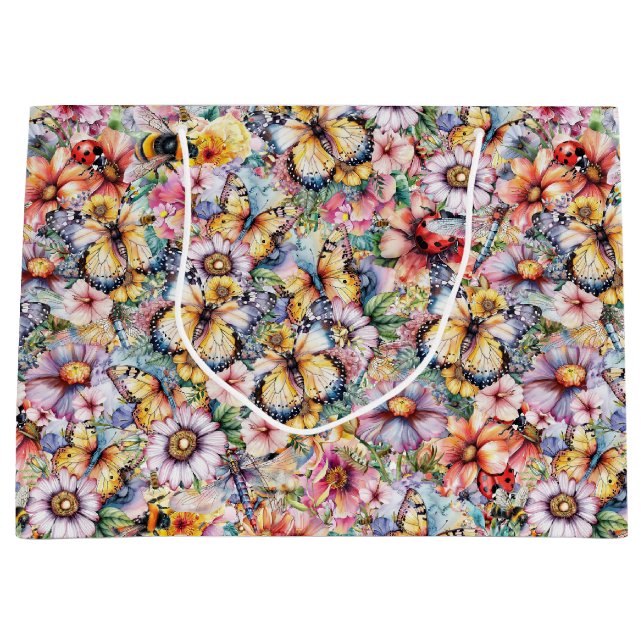 Grand Sac Cadeau Papillons, libellules, coccinelles et abeilles (Devant)