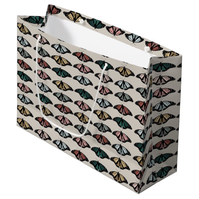 Grand Sac Cadeau Papillons neutres modernes Motif de jardin (Devant Angle)