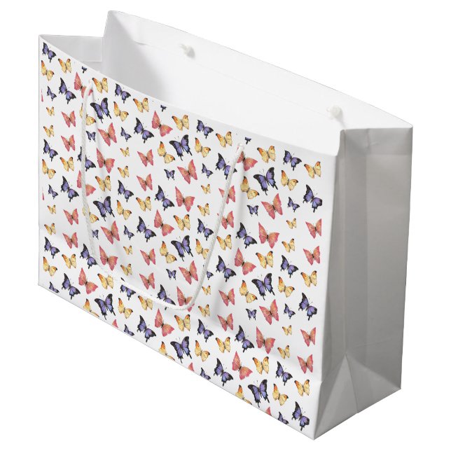 Grand Sac Cadeau Papillons Rose Violet (Devant Angle)